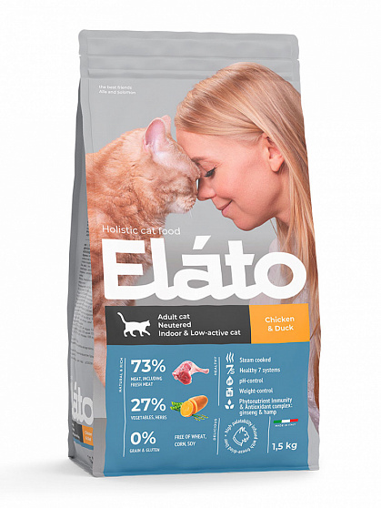 Elato Holistic корм для кастрированных котов, стерилизованных и малоактивных кошек