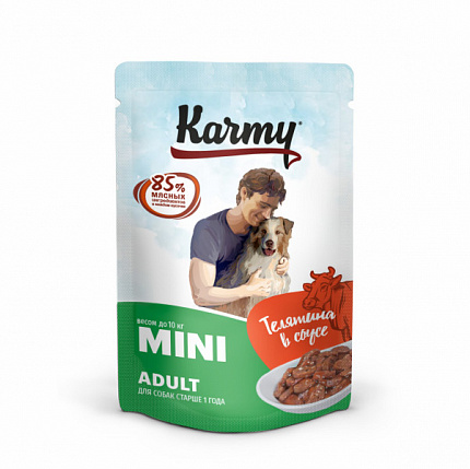Karmy Mini Adult влажный корм для собак мелких пород, телятина в соусе, в паучах 