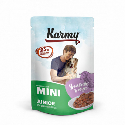 Karmy Mini Junior влажный корм для щенков мелких пород, ягненок в соусе, в паучах 