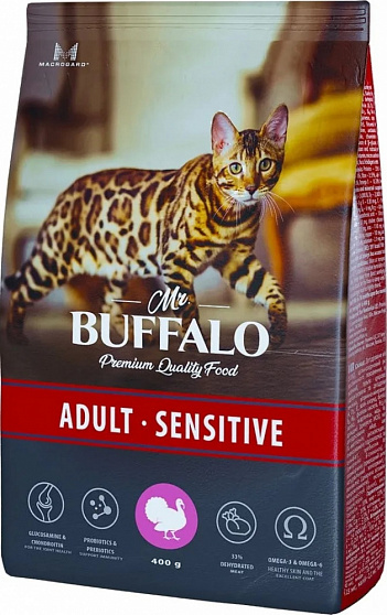 Сухой корм Mr.Buffalo ADULT SENSITIVE для взрослых кошек с чувствительным пищеварением (индейка)