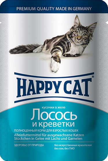 Happy Cat Кусочки в желе Лосось Креветки