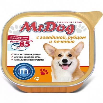 Mr.Dog влаж. корм д/собак с говядиной, рубцом и печенью,ламистр