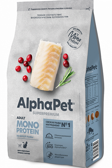 AlphaPet Superpremium корм для кошек из белой рыбы Monoprotein