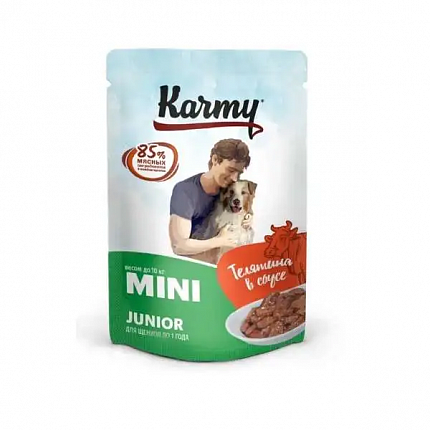 Karmy Mini Junior влажный корм для щенков мелких пород, телятина в соусе, в паучах 