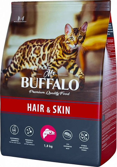 Сухой корм Mr.Buffalo HAIR & SKIN для взрослых кошек с чувтвительной кожей (лосось)