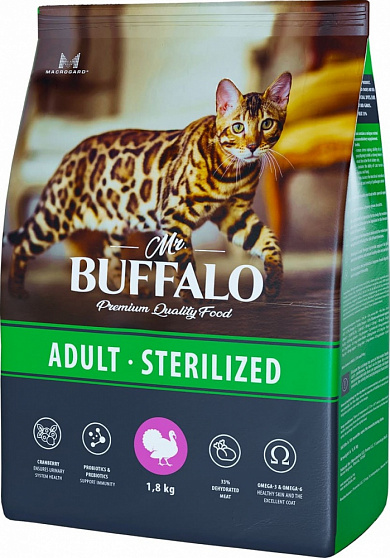 Сухой корм Mr.Buffalo STERILIZED для стерилизованных кошек (индейка)