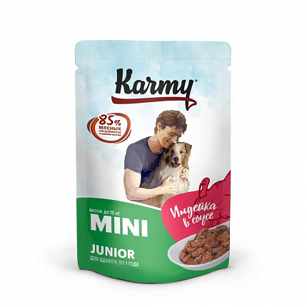 Влажный корм Karmy Mini Junior Индейка кусочки в соусе для щенков мелких пород до 1 года